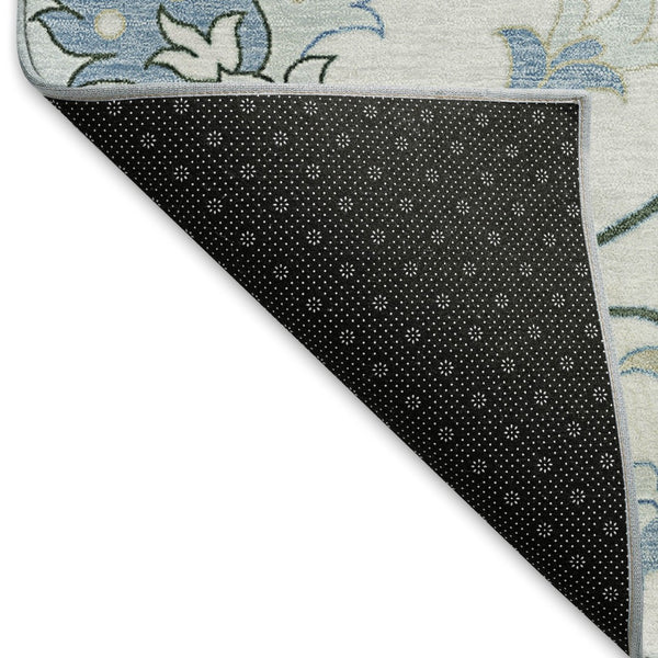 HomeRoots 8' Round Floral Area Rug in Ivory, Blue & Beige - Washable, Durable for Indoor & Outdoor Use! 657963