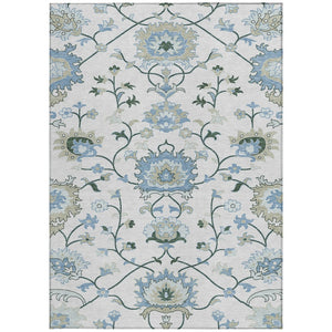 HomeRoots 8' X 10' Ivory Blue Beige Floral Washable Rug – Durable Indoor/Outdoor, Stain-Resistant, Easy Care! 657964