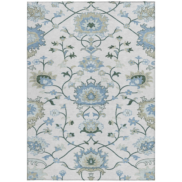 HomeRoots 8' X 10' Ivory Blue Beige Floral Washable Rug – Durable Indoor/Outdoor, Stain-Resistant, Easy Care! 657964