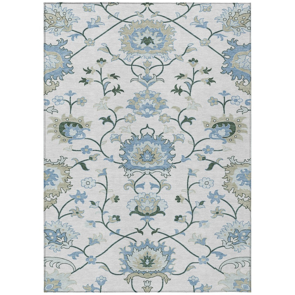 HomeRoots 8' X 10' Ivory Blue Beige Floral Washable Rug – Durable Indoor/Outdoor, Stain-Resistant, Easy Care! 657964