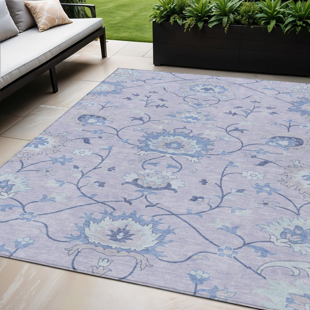 HomeRoots 5' X 8' Lilac Floral Area Rug - Washable, Stain-Resistant, Perfect for Indoor & Outdoor Spaces! 657968