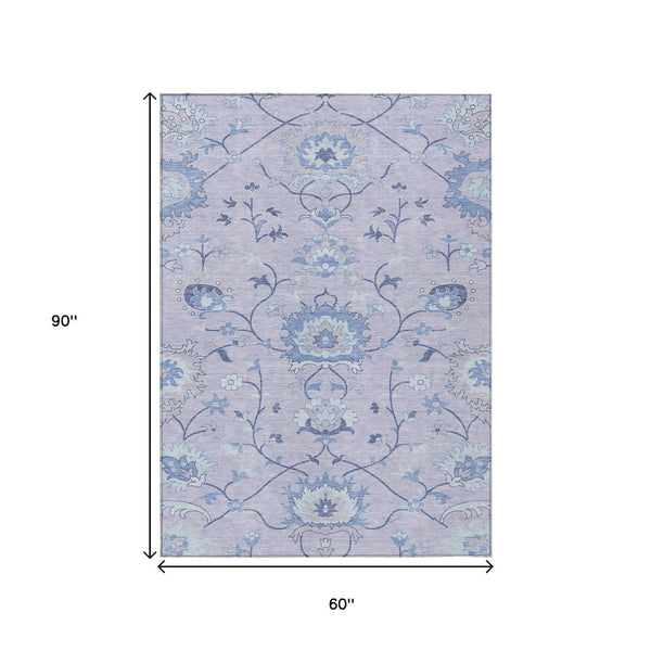 HomeRoots 5' X 8' Lilac Floral Area Rug - Washable, Stain-Resistant, Perfect for Indoor & Outdoor Spaces! 657968