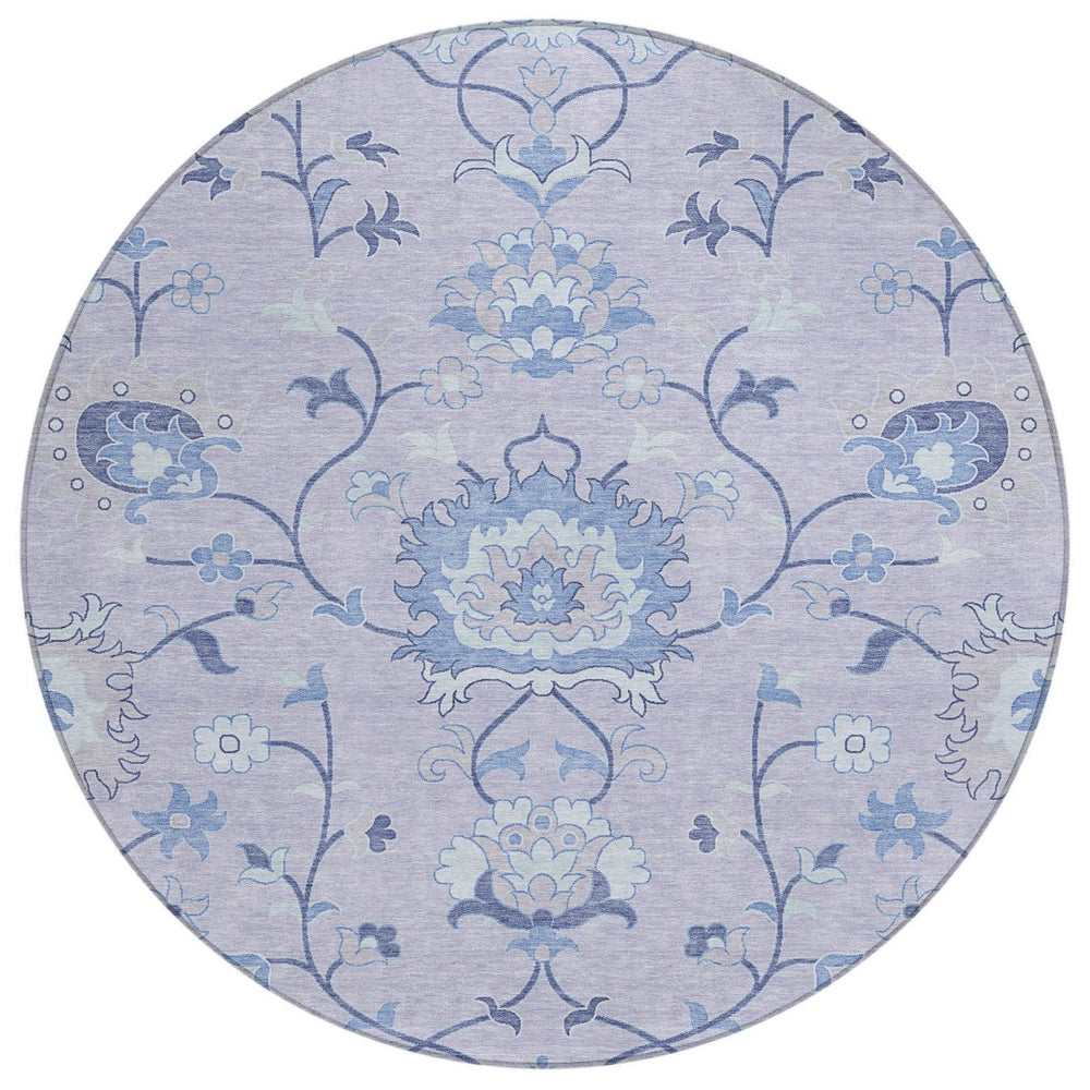 HomeRoots 8' Lilac and Ivory Round Floral Area Rug - Durable, Washable, Stylish for Indoor & Outdoor Use! 657969