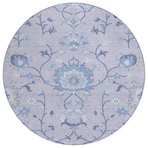 HomeRoots 8' Lilac and Ivory Round Floral Area Rug - Durable, Washable, Stylish for Indoor & Outdoor Use! 657969
