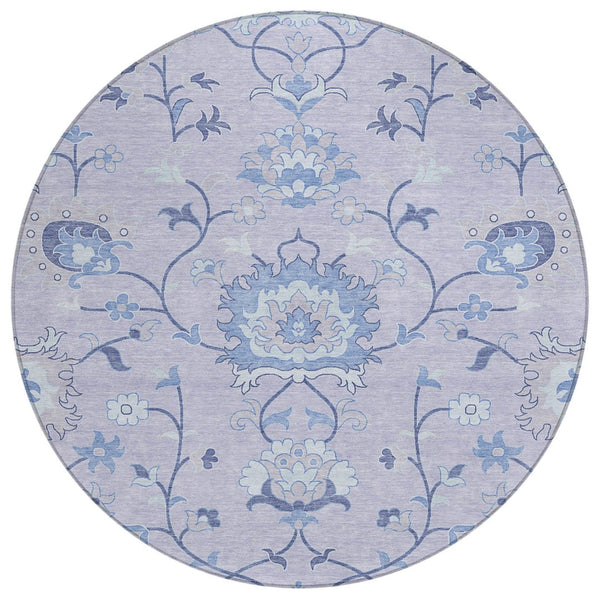 HomeRoots 8' Lilac and Ivory Round Floral Area Rug - Durable, Washable, Stylish for Indoor & Outdoor Use! 657969