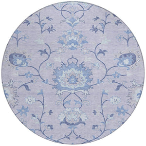 HomeRoots 8' Lilac and Ivory Round Floral Area Rug - Durable, Washable, Stylish for Indoor & Outdoor Use! 657969