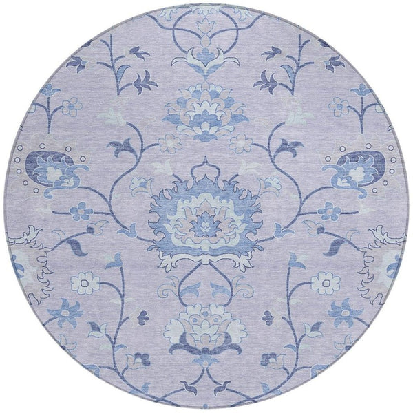 HomeRoots 8' Lilac and Ivory Round Floral Area Rug - Durable, Washable, Stylish for Indoor & Outdoor Use! 657969