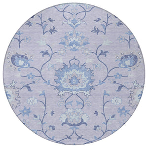 HomeRoots 8' Lilac and Ivory Round Floral Area Rug - Durable, Washable, Stylish for Indoor & Outdoor Use! 657969