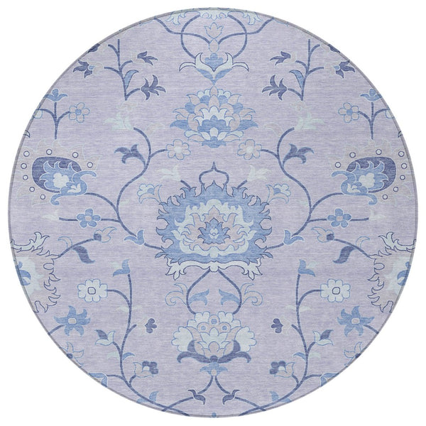 HomeRoots 8' Lilac and Ivory Round Floral Area Rug - Durable, Washable, Stylish for Indoor & Outdoor Use! 657969
