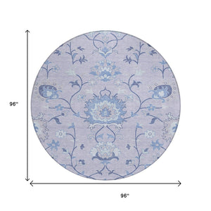 HomeRoots 8' Lilac and Ivory Round Floral Area Rug - Durable, Washable, Stylish for Indoor & Outdoor Use! 657969