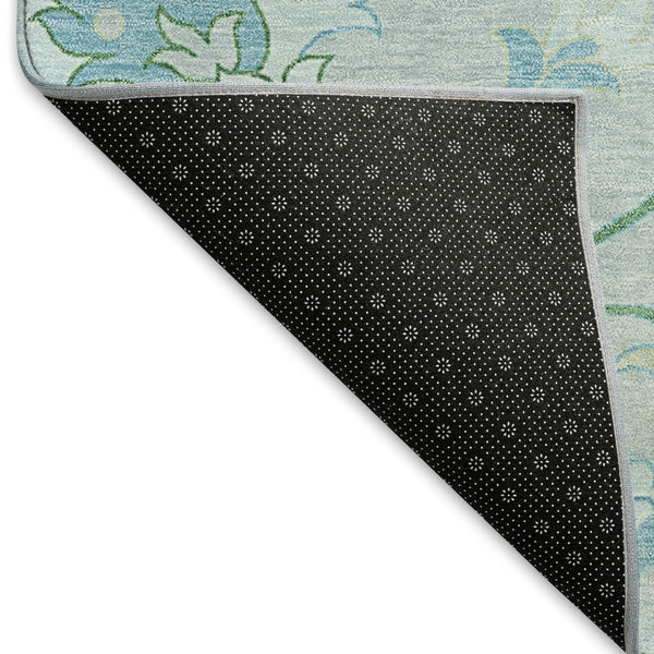 HomeRoots 8' Washable Mint Green Teal Blue Floral Round Area Rug for Indoor & Outdoor Spaces - Durable & Stylish 657975