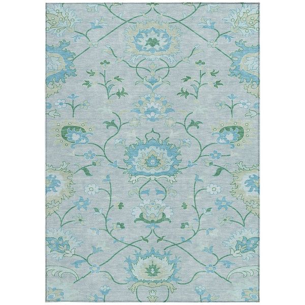 HomeRoots 8' X 10' Washable Floral Area Rug in Mint Green, Teal Blue & Ivory for Indoor/Outdoor Style & Durability 657976