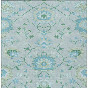 HomeRoots 10' Indoor Outdoor Area Rug in Mint Green, Teal Blue & Ivory Floral Design – Durable & Washable! 657978