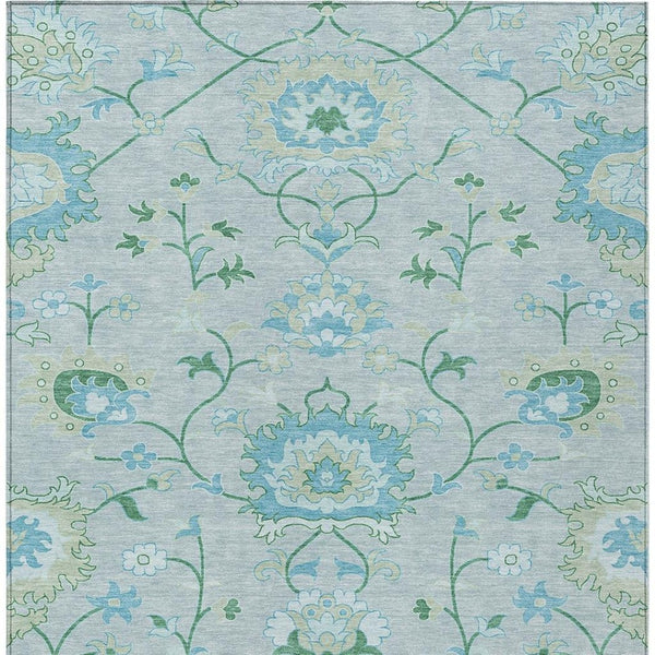 HomeRoots 10' Indoor Outdoor Area Rug in Mint Green, Teal Blue & Ivory Floral Design – Durable & Washable! 657978
