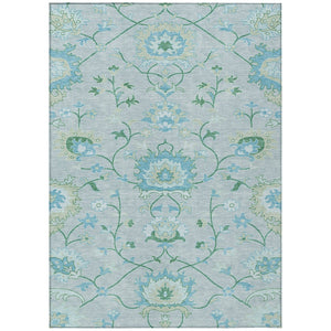 HomeRoots 10' Indoor Outdoor Area Rug in Mint Green, Teal Blue & Ivory Floral Design – Durable & Washable! 657978