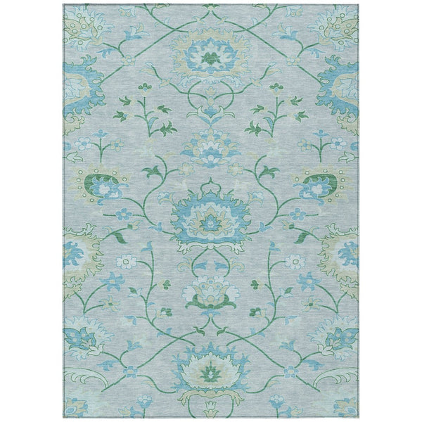 HomeRoots 10' Indoor Outdoor Area Rug in Mint Green, Teal Blue & Ivory Floral Design – Durable & Washable! 657978