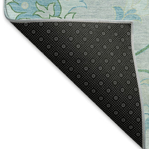 HomeRoots 10' Indoor Outdoor Area Rug in Mint Green, Teal Blue & Ivory Floral Design – Durable & Washable! 657978