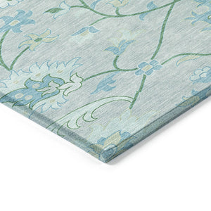 HomeRoots 10' Indoor Outdoor Area Rug in Mint Green, Teal Blue & Ivory Floral Design – Durable & Washable! 657978