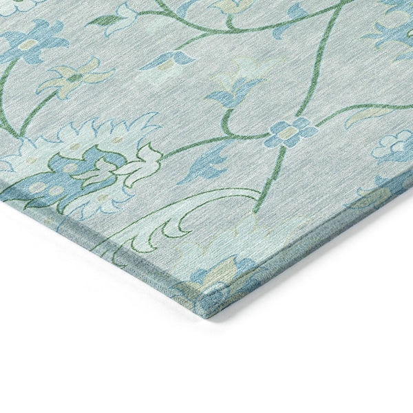 HomeRoots 10' Indoor Outdoor Area Rug in Mint Green, Teal Blue & Ivory Floral Design – Durable & Washable! 657978