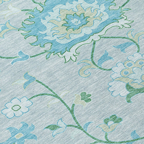 HomeRoots 10' Indoor Outdoor Area Rug in Mint Green, Teal Blue & Ivory Floral Design – Durable & Washable! 657978
