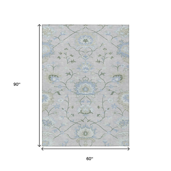HomeRoots 5' X 8' Pearl and Ivory Floral Washable Area Rug - Elegant Indoor/Outdoor Design for All Spaces 657980