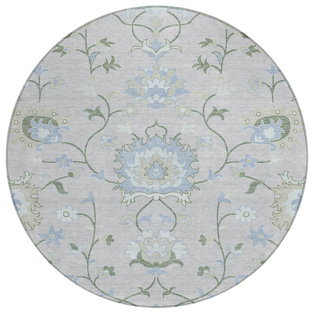 HomeRoots 8' Pearl and Ivory Round Floral Area Rug - Elegant Washable Design for Indoor & Outdoor Spaces 657981