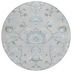 HomeRoots 8' Pearl and Ivory Round Floral Area Rug - Elegant Washable Design for Indoor & Outdoor Spaces 657981
