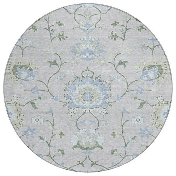 HomeRoots 8' Pearl and Ivory Round Floral Area Rug - Elegant Washable Design for Indoor & Outdoor Spaces 657981