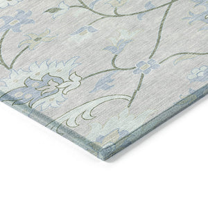 HomeRoots 8' Pearl and Ivory Round Floral Area Rug - Elegant Washable Design for Indoor & Outdoor Spaces 657981