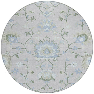HomeRoots 8' Pearl and Ivory Round Floral Area Rug - Elegant Washable Design for Indoor & Outdoor Spaces 657981