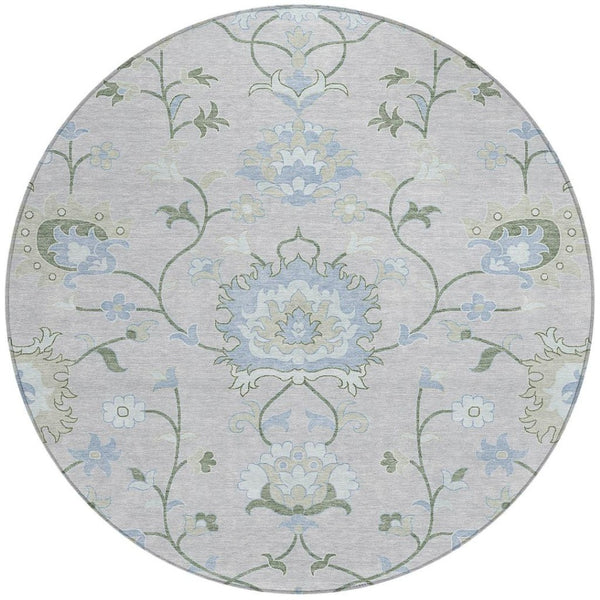 HomeRoots 8' Pearl and Ivory Round Floral Area Rug - Elegant Washable Design for Indoor & Outdoor Spaces 657981