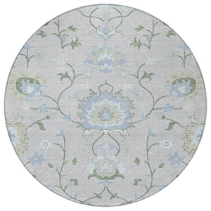 HomeRoots 8' Pearl and Ivory Round Floral Area Rug - Elegant Washable Design for Indoor & Outdoor Spaces 657981