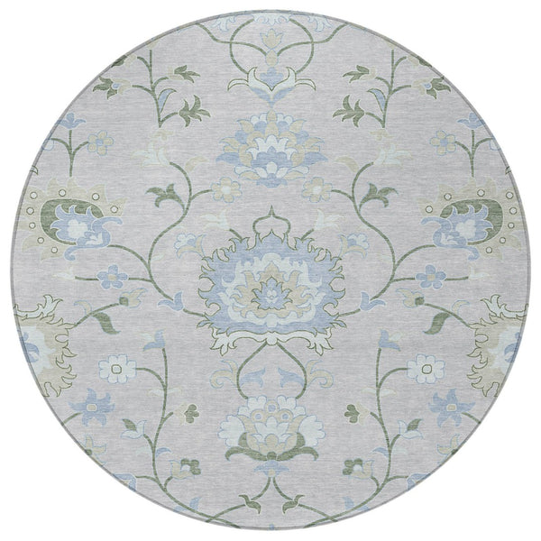 HomeRoots 8' Pearl and Ivory Round Floral Area Rug - Elegant Washable Design for Indoor & Outdoor Spaces 657981