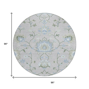 HomeRoots 8' Pearl and Ivory Round Floral Area Rug - Elegant Washable Design for Indoor & Outdoor Spaces 657981