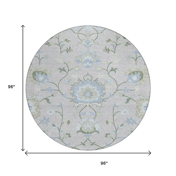 HomeRoots 8' Pearl and Ivory Round Floral Area Rug - Elegant Washable Design for Indoor & Outdoor Spaces 657981