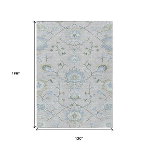 HomeRoots 10' Elegant Pearl & Ivory Floral Washable Area Rug - Durable Indoor/Outdoor Design for High-Traffic Spaces 657984