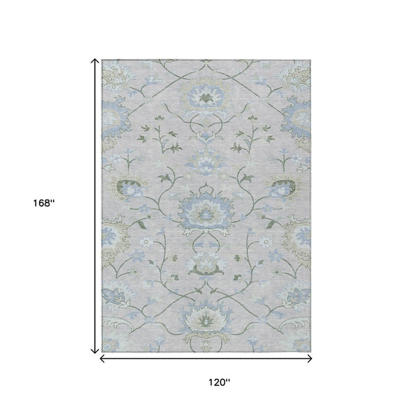 HomeRoots 10' Elegant Pearl & Ivory Floral Washable Area Rug - Durable Indoor/Outdoor Design for High-Traffic Spaces 657984