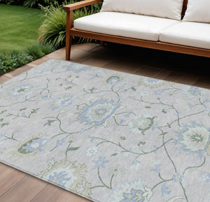HomeRoots 10' Elegant Pearl & Ivory Floral Washable Area Rug - Durable Indoor/Outdoor Design for High-Traffic Spaces 657984