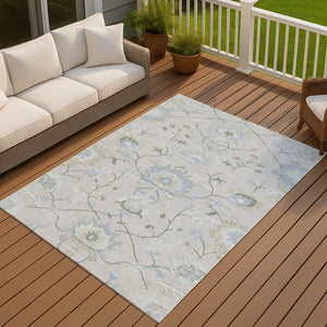 HomeRoots 10' Elegant Pearl & Ivory Floral Washable Area Rug - Durable Indoor/Outdoor Design for High-Traffic Spaces 657984