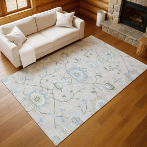 HomeRoots 10' Elegant Pearl & Ivory Floral Washable Area Rug - Durable Indoor/Outdoor Design for High-Traffic Spaces 657984