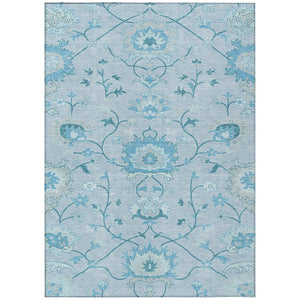 HomeRoots 5' Sky Blue & Ivory Floral Area Rug - Durable, Machine Washable for Indoor/Outdoor Use, Stylish & Easy Care 657986