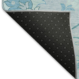 HomeRoots 8' Sky Blue and Ivory Round Floral Area Rug - Durable, Washable, Perfect for Indoor & Outdoor Spaces 657987