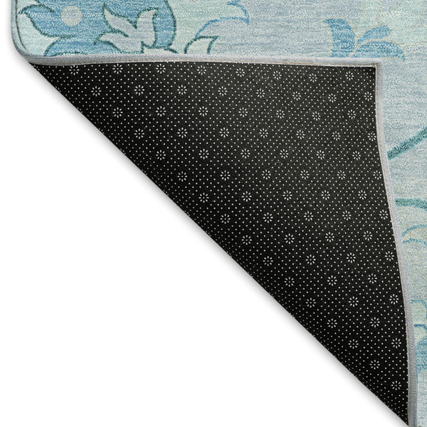 HomeRoots 8' Sky Blue and Ivory Round Floral Area Rug - Durable, Washable, Perfect for Indoor & Outdoor Spaces 657987