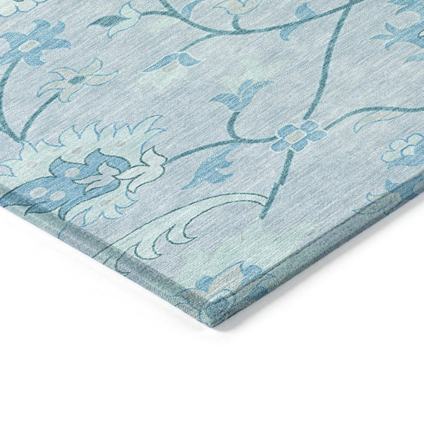 HomeRoots 8' Sky Blue and Ivory Round Floral Area Rug - Durable, Washable, Perfect for Indoor & Outdoor Spaces 657987