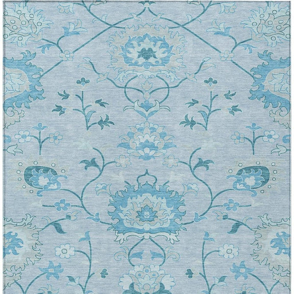 HomeRoots 8' X 10' Sky Blue & Ivory Floral Washable Area Rug – Stylish, Durable Design for Indoor & Outdoor Use! 657988
