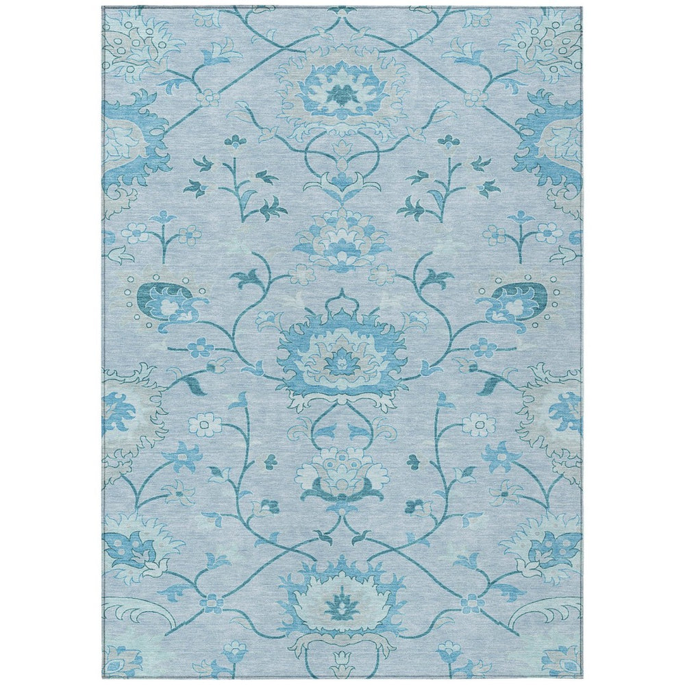 HomeRoots 8' X 10' Sky Blue & Ivory Floral Washable Area Rug – Stylish, Durable Design for Indoor & Outdoor Use! 657988