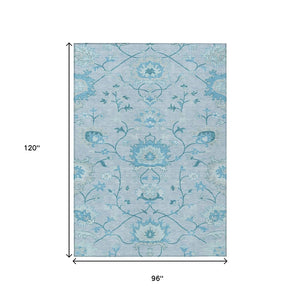HomeRoots 8' X 10' Sky Blue & Ivory Floral Washable Area Rug – Stylish, Durable Design for Indoor & Outdoor Use! 657988