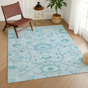 HomeRoots 8' X 10' Sky Blue & Ivory Floral Washable Area Rug – Stylish, Durable Design for Indoor & Outdoor Use! 657988
