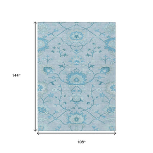 HomeRoots 9' Sky Blue & Ivory Floral Washable Area Rug - Durable, Soft, Versatile for Indoor & Outdoor Spaces! 657989