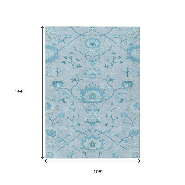 HomeRoots 9' Sky Blue & Ivory Floral Washable Area Rug - Durable, Soft, Versatile for Indoor & Outdoor Spaces! 657989